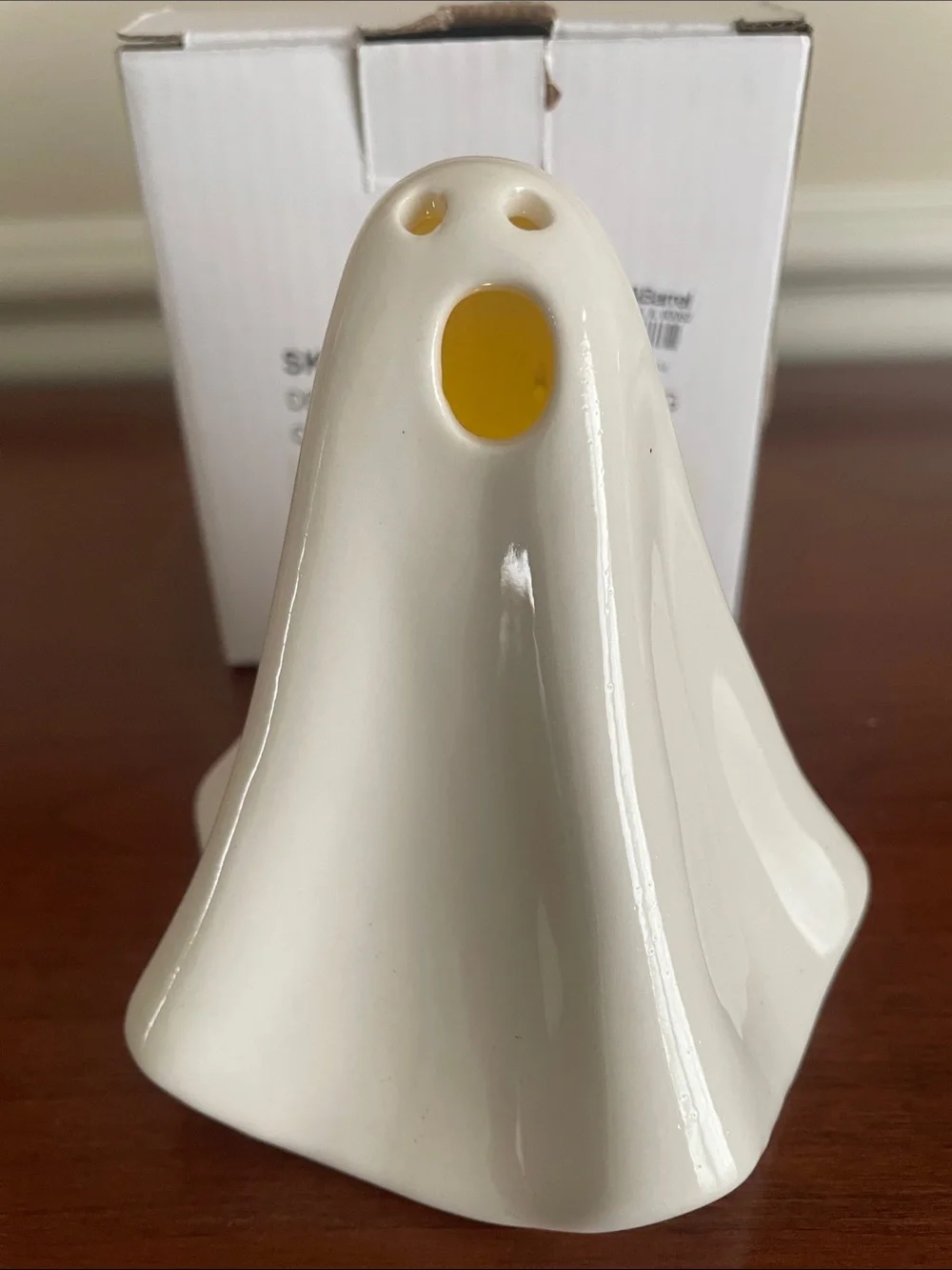 Set of 2 Retired Crate & Barrel Ceramic  LED Ghost Candles (Battery Operated)